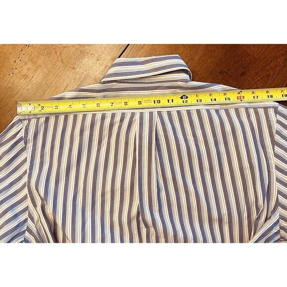 Ralph Lauren Custom Fit Bottom Down Shirt Man Size L (16 32/33) Purple Stripe - Picture 8 of 11